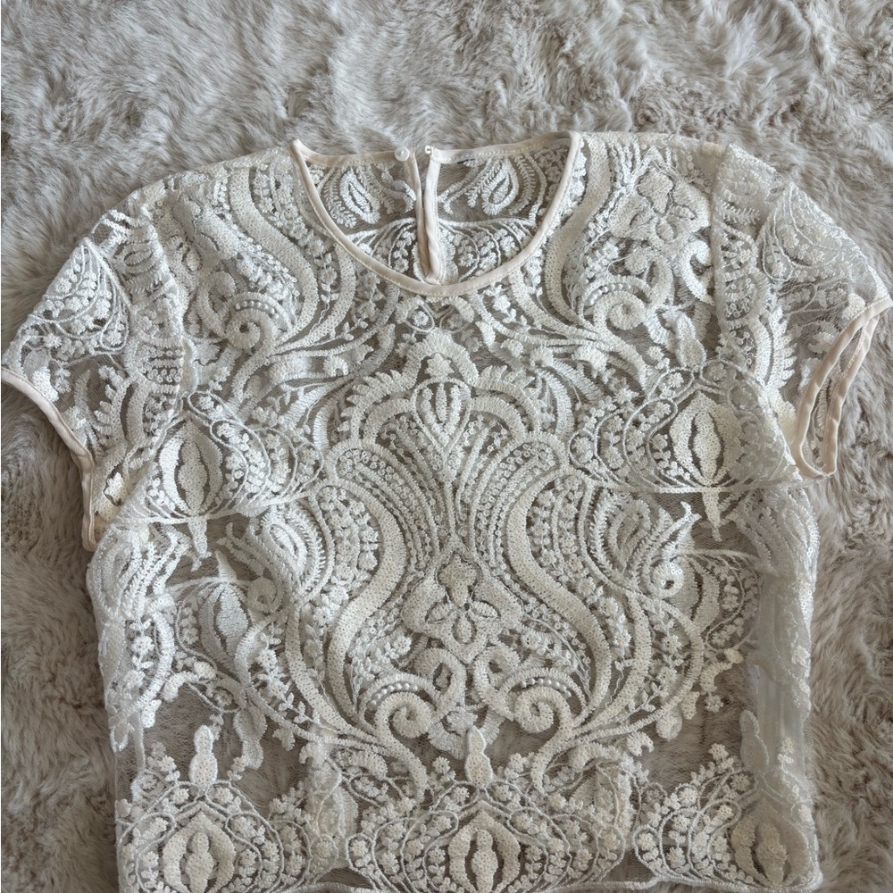 Elegant Cream Embellished Lace Top